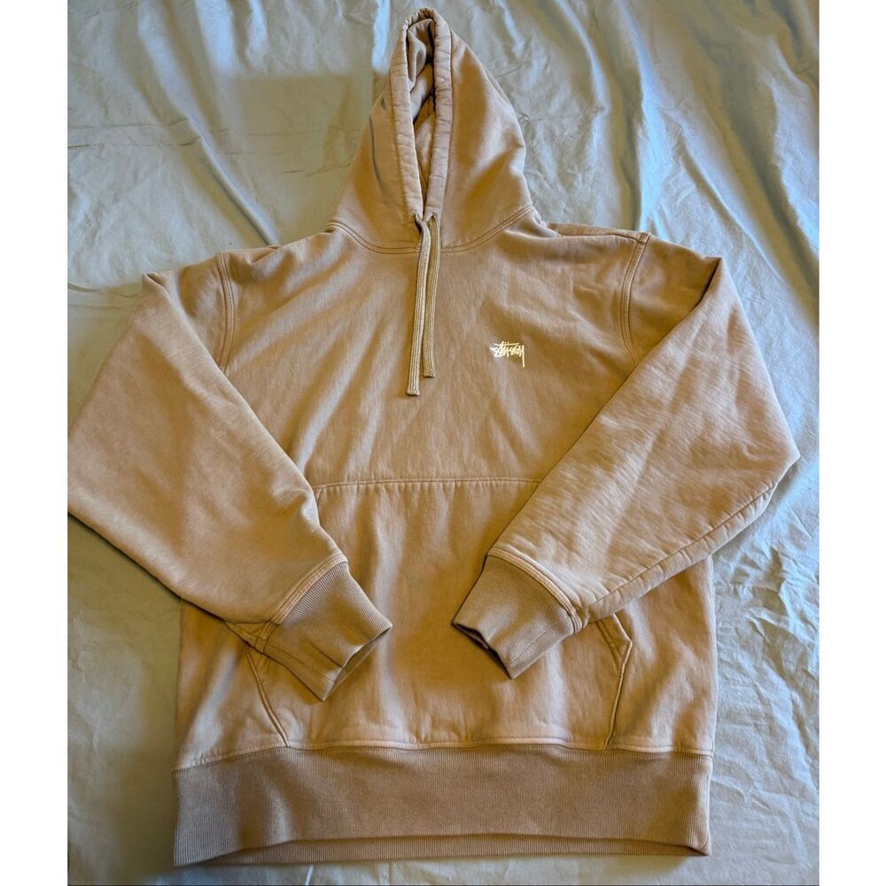 Stussy Size Small Embroidered Tan Hoodie Men Pullover Used